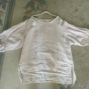 Bellambra of Italy Soft Pink Linen Top Balloon Sleeve Blouse Size Small/Medium